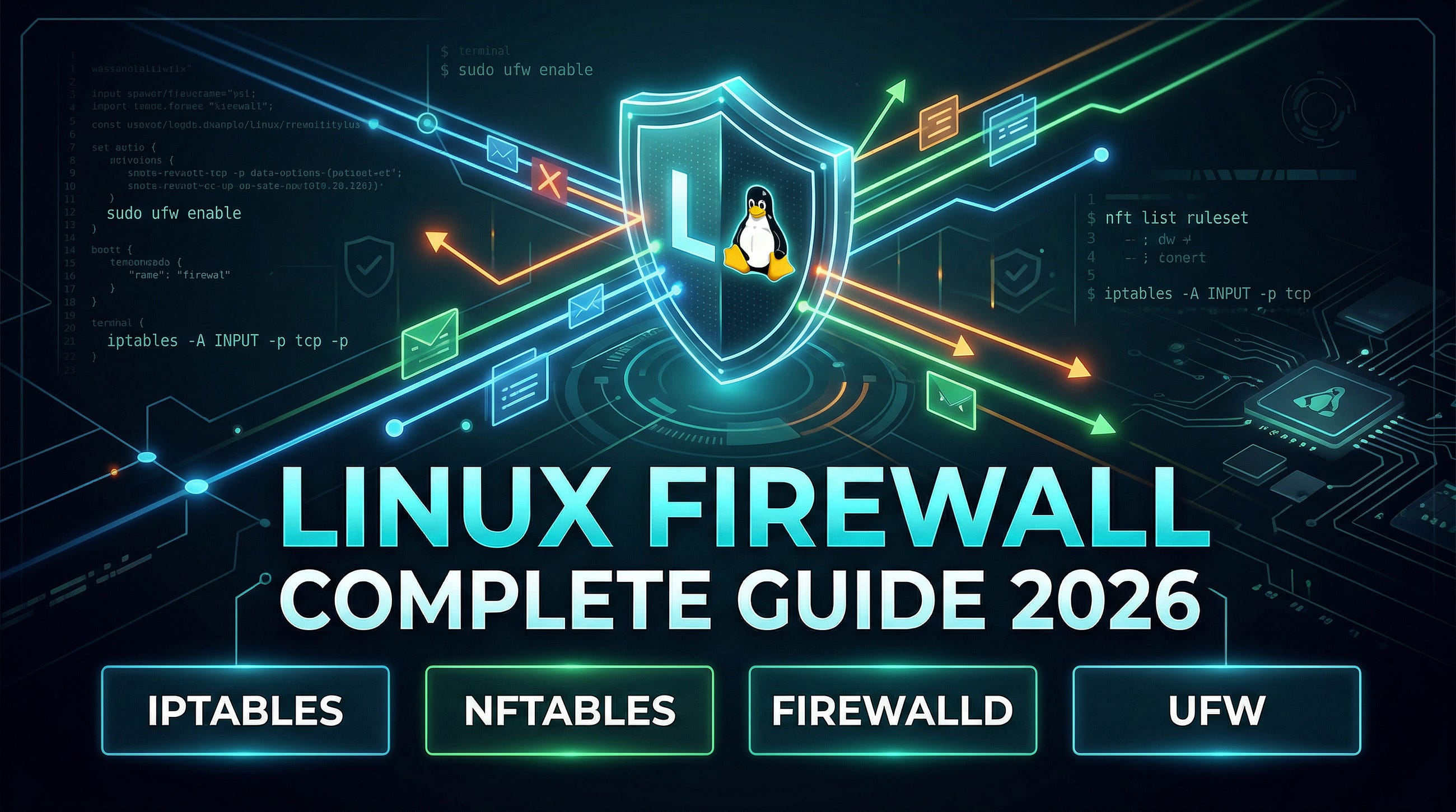 Linux Firewall Complete Guide 2026: iptables, nftables, firewalld & UFW