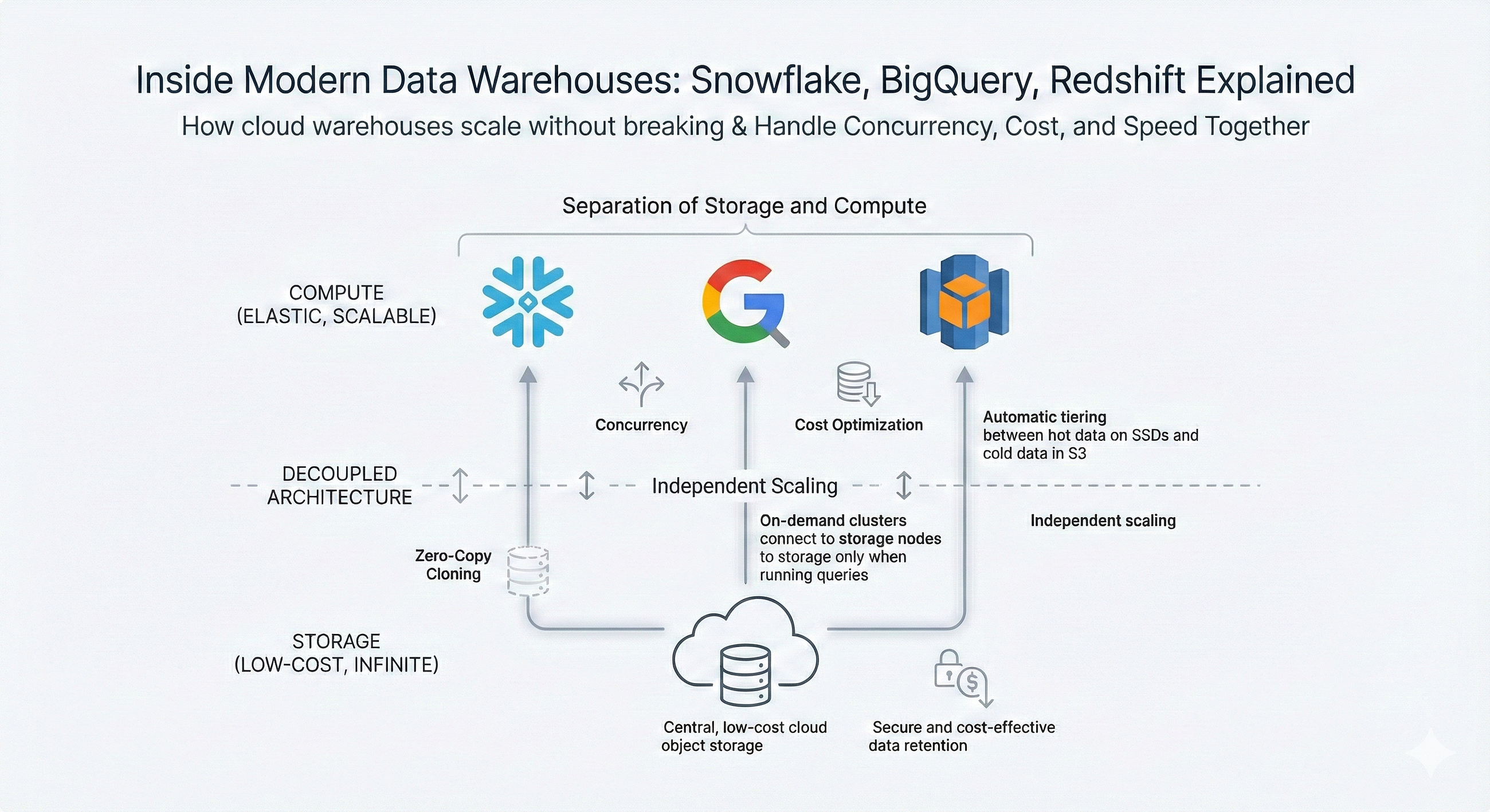 Inside Modern Data Warehouses: Snowflake, BigQuery, Redshift Explained