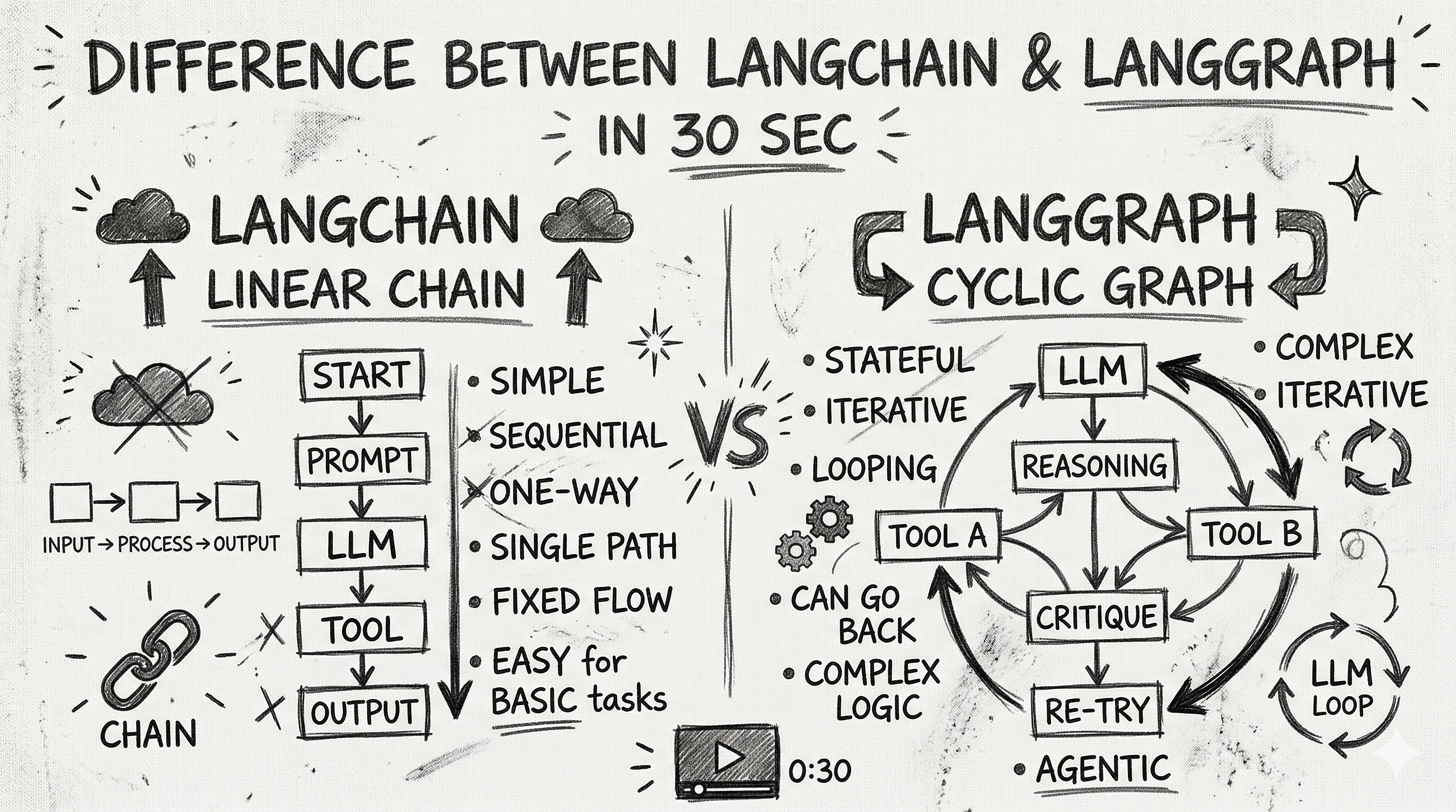 Understand LangChain and LangGraph in 30 sec: How AI Apps Think, Act, and Improve