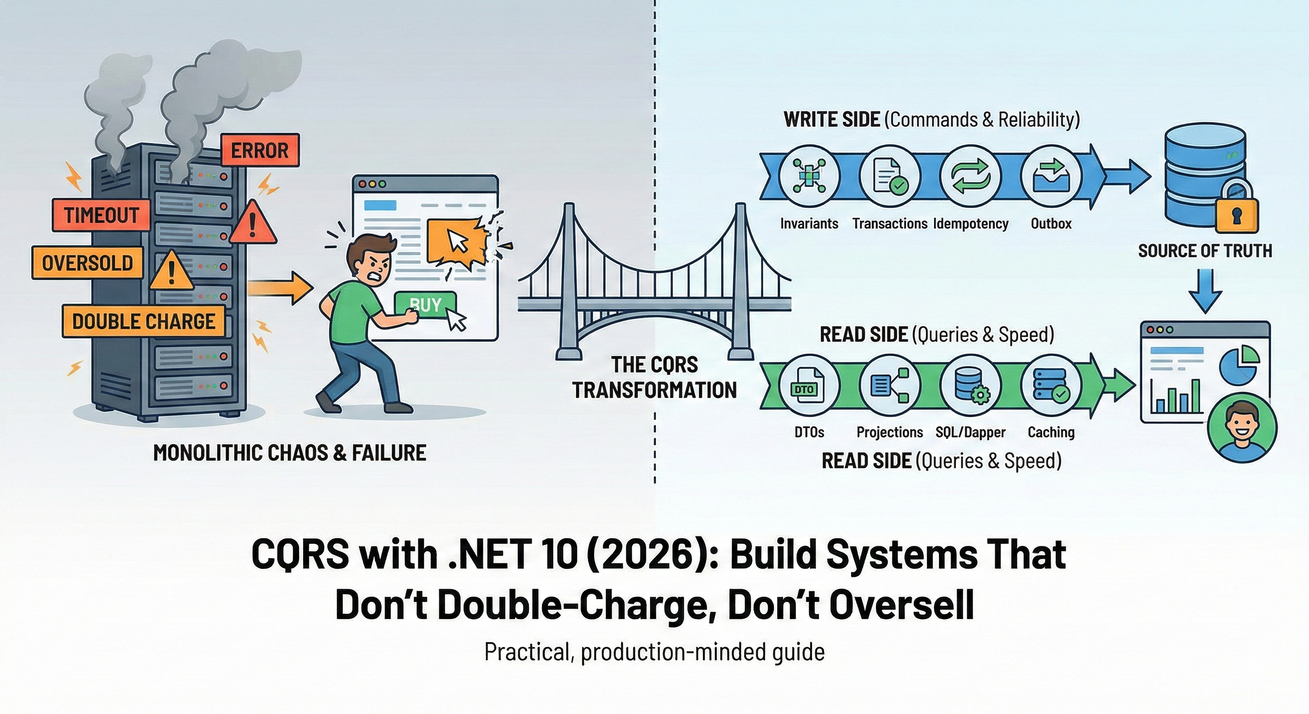 CQRS with .NET 10 (2026): Build Systems That Don’t Double-Charge, Don’t Oversell