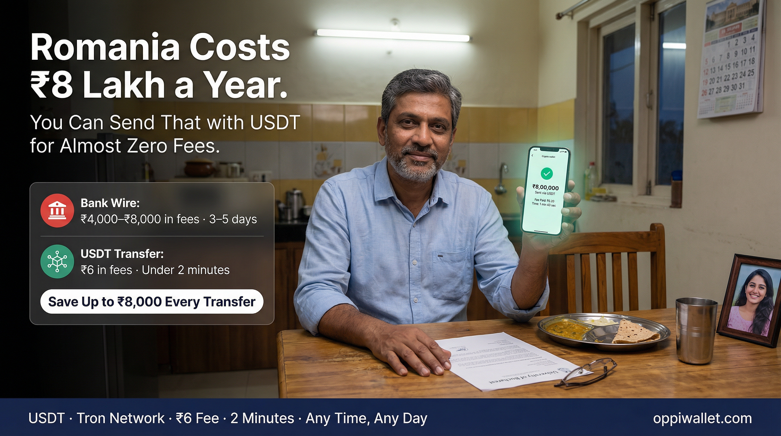 Romania Costs ₹8 Lakh a Year. You Can Send That with USDT for Almost Zero Fees. Here Is How.