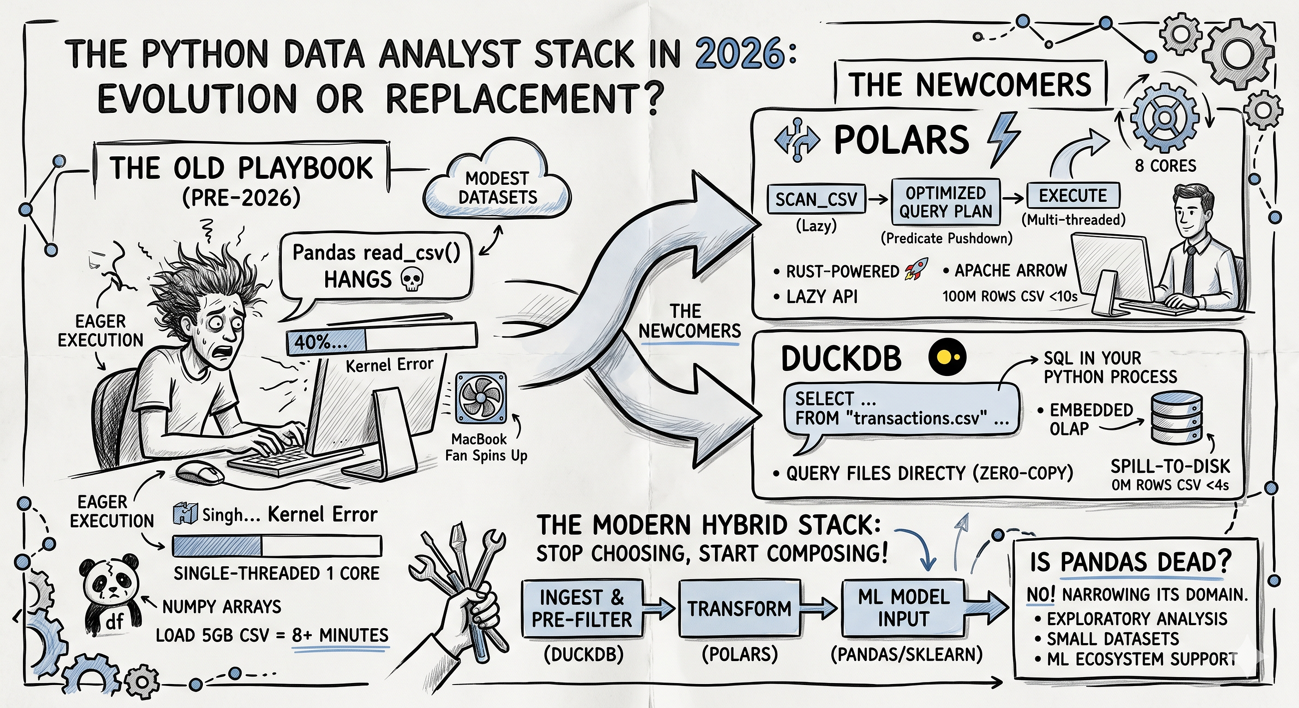 The Python Data Analyst Stack in 2026: DuckDB, Polars, and the Death of Pandas?