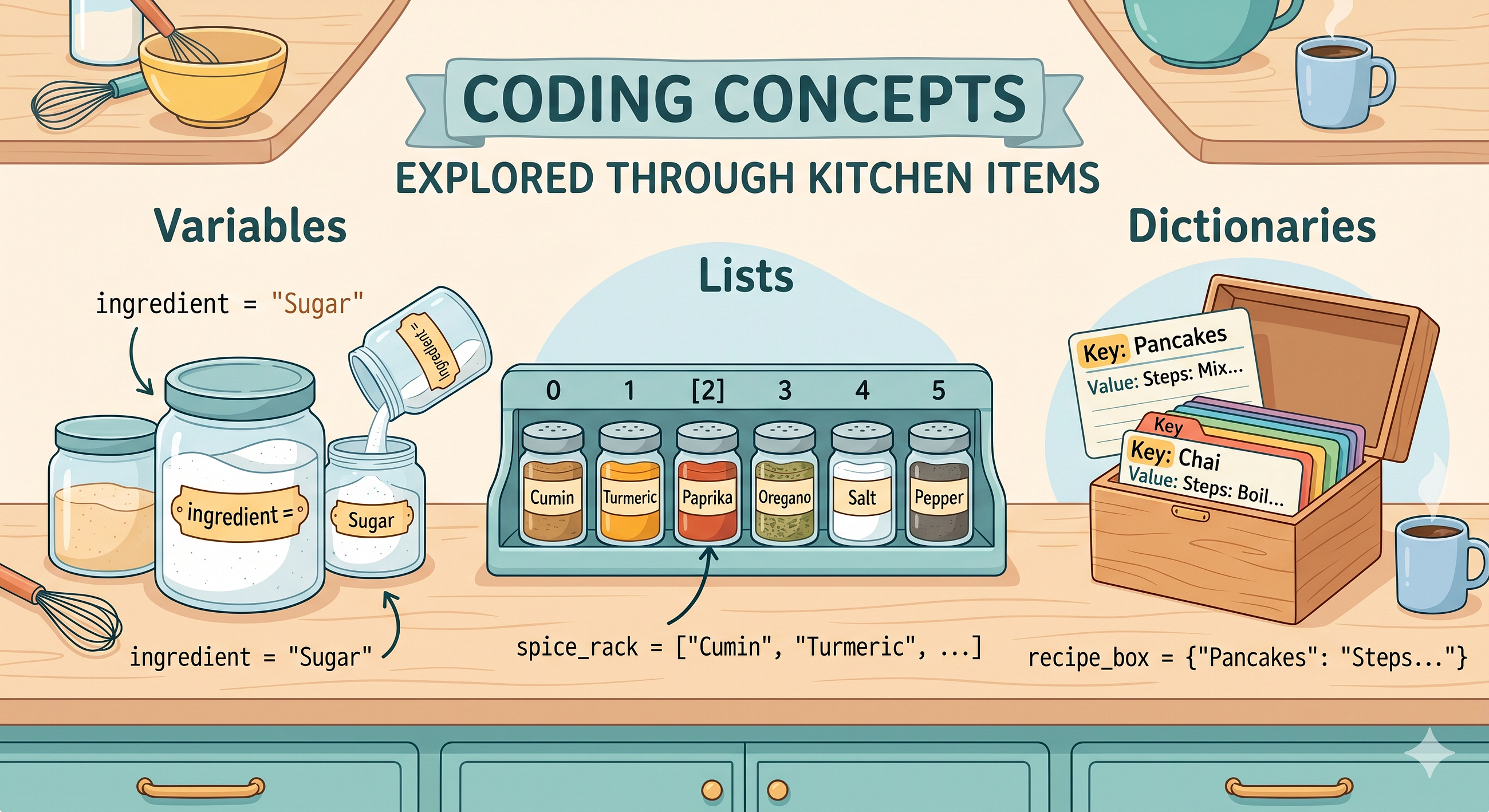 Python for Beginners: Coding Concepts Explained Through Kitchen Items