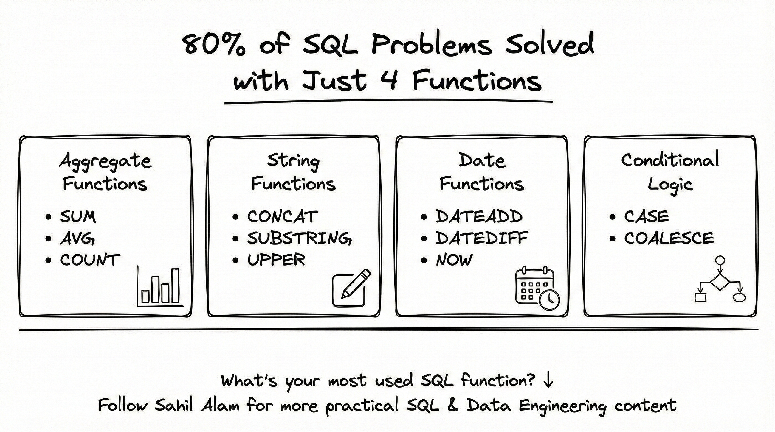 Master These 4 SQL Function Categories to Solve 80% of Data Problems