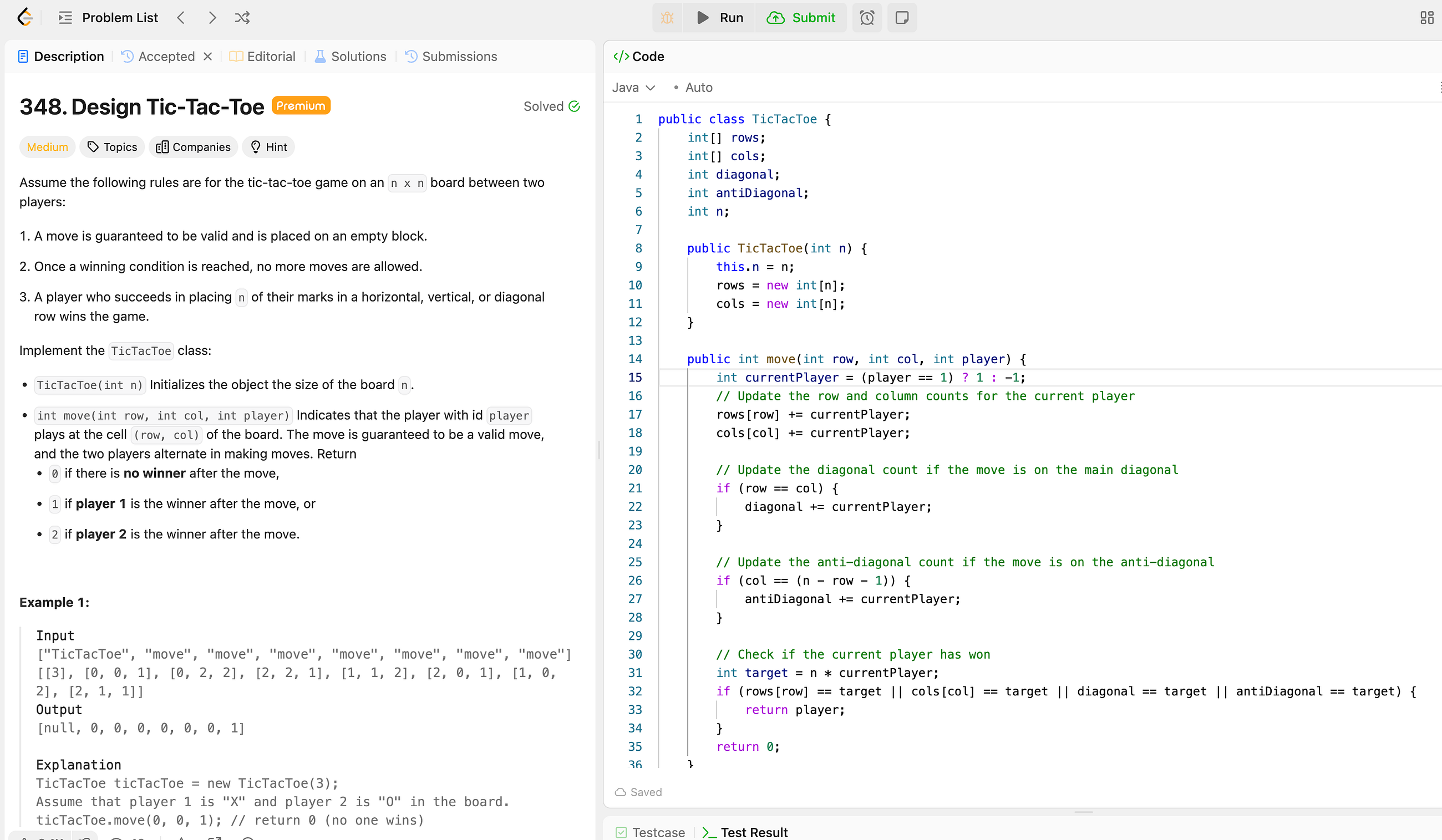 Code design — Tic Tac Toe