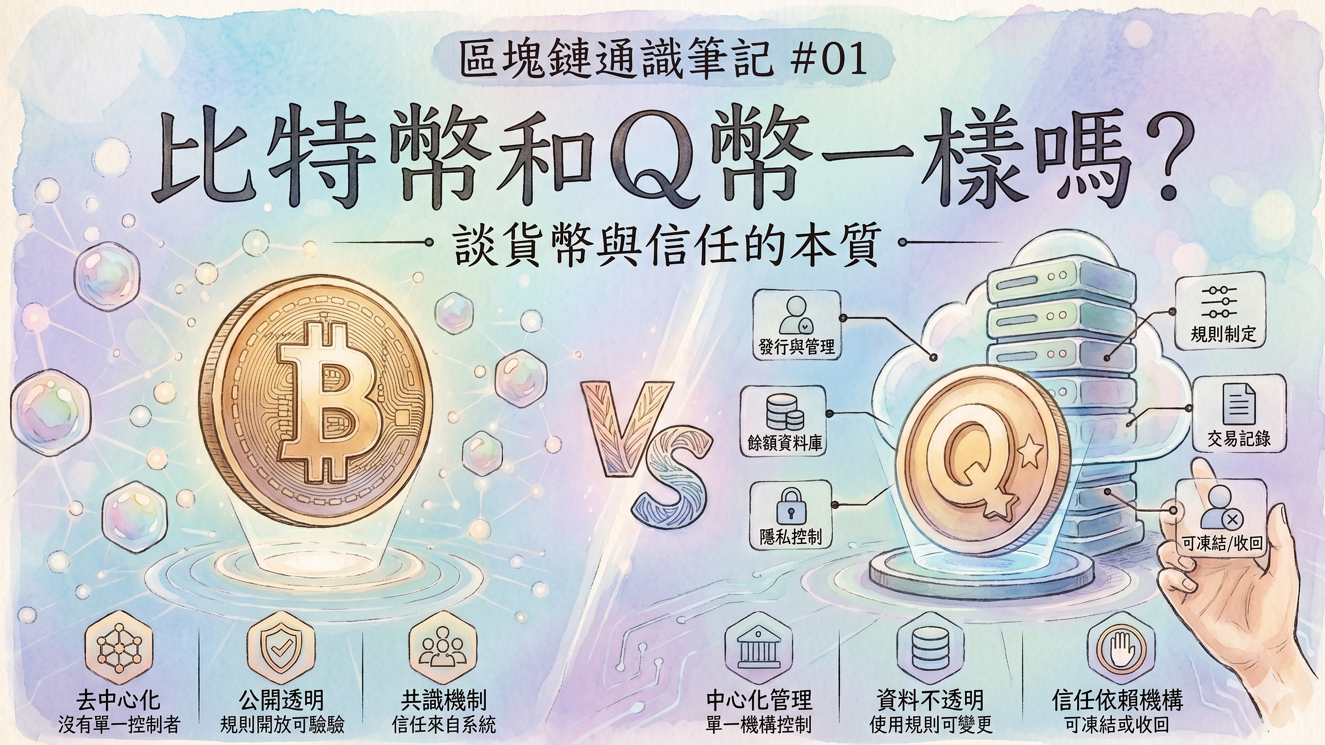 【區塊鏈通識筆記 #01】比特幣和騰訊 Q 幣一樣嗎？談貨幣與信任的本質