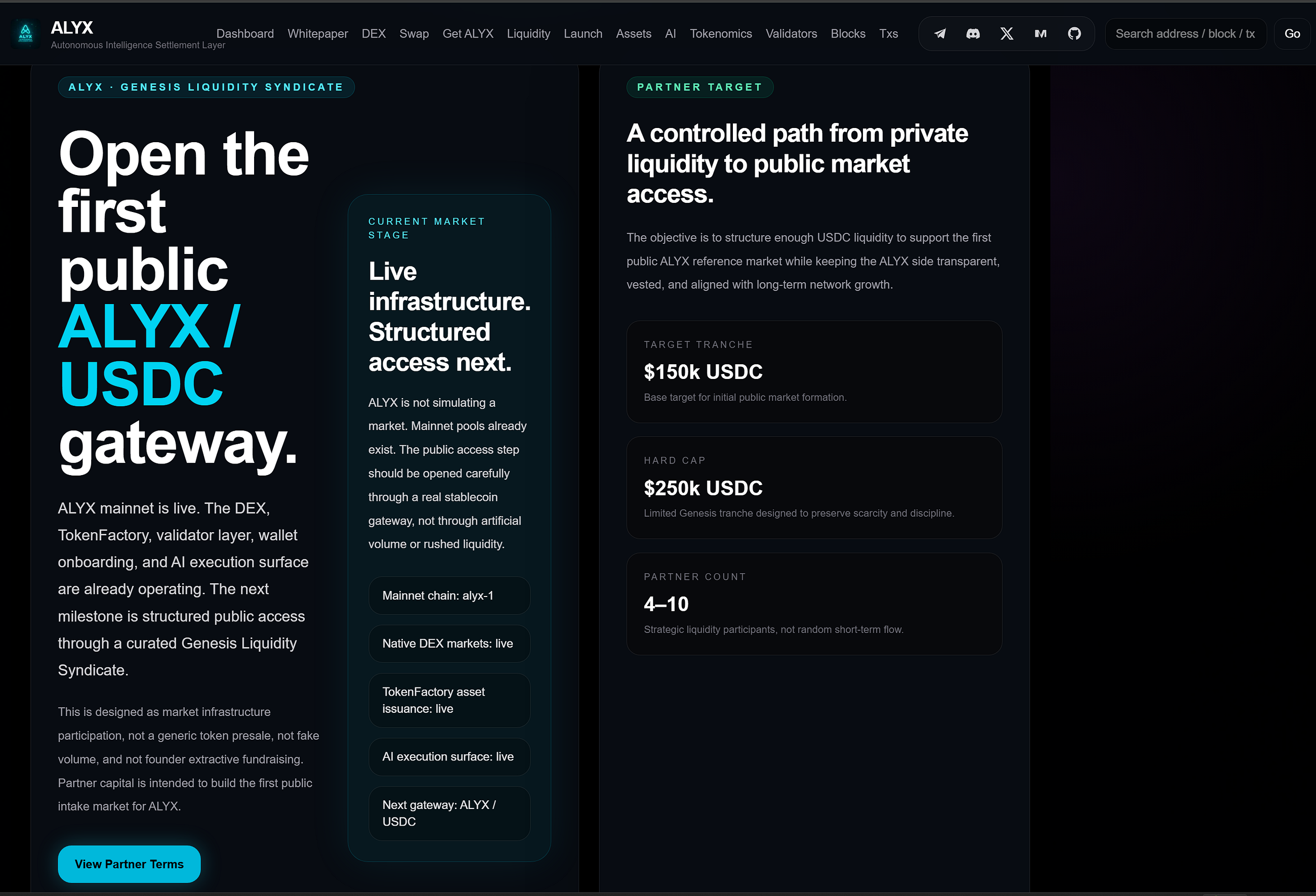ALYX Enters the Genesis Liquidity Phase