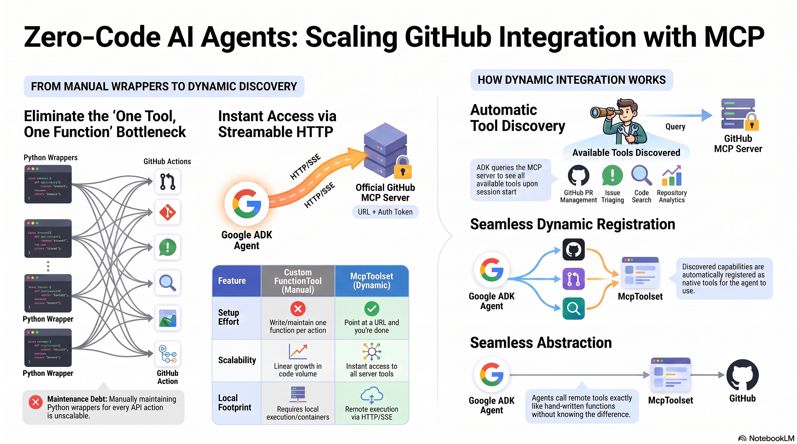 Cero código personalizado, acceso completo a GitHub: integrando las herramientas MCP en Google ADK