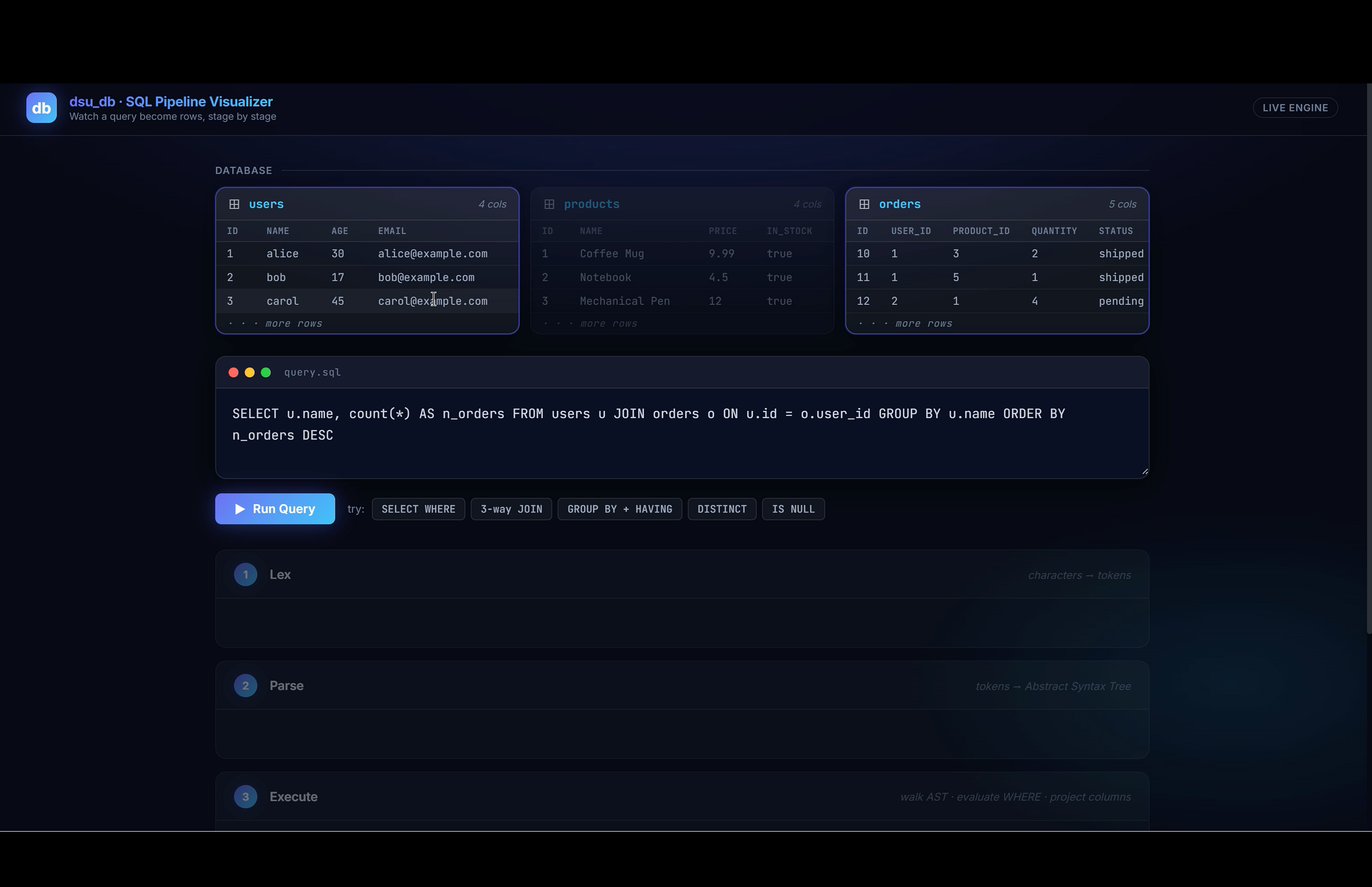 Building a SQL Engine from scratch on a team of undergraduates
