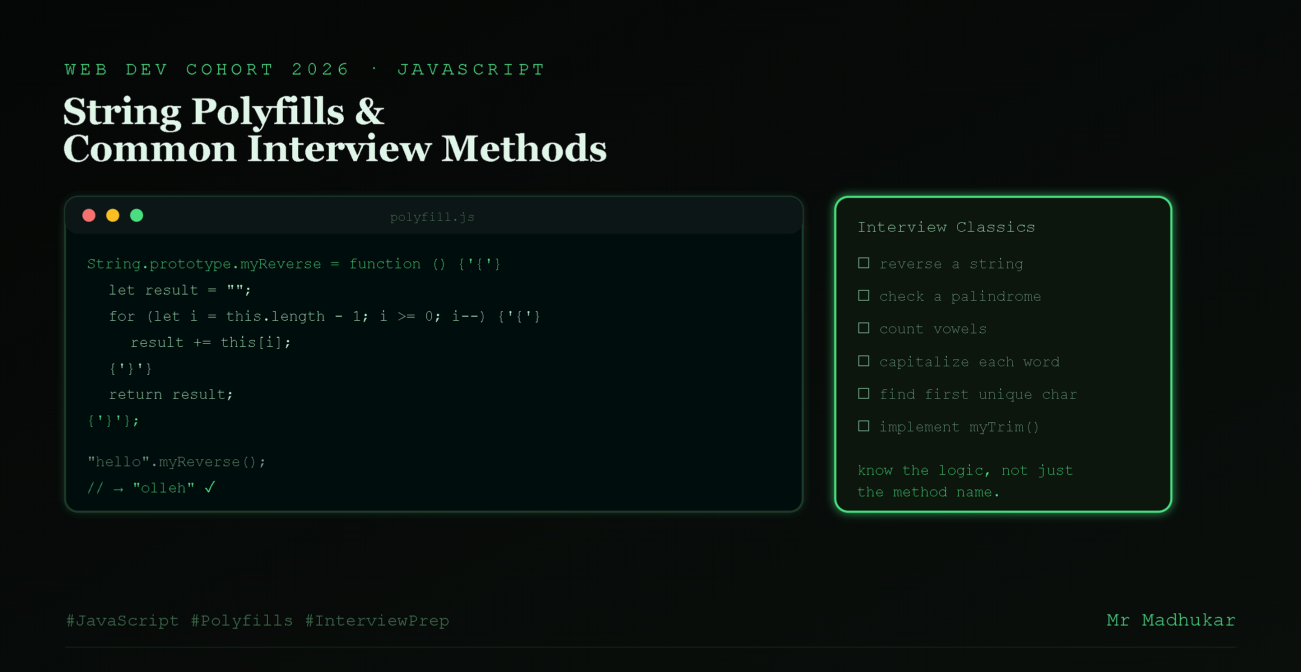 String Polyfills and Common Interview Methods in JavaScript