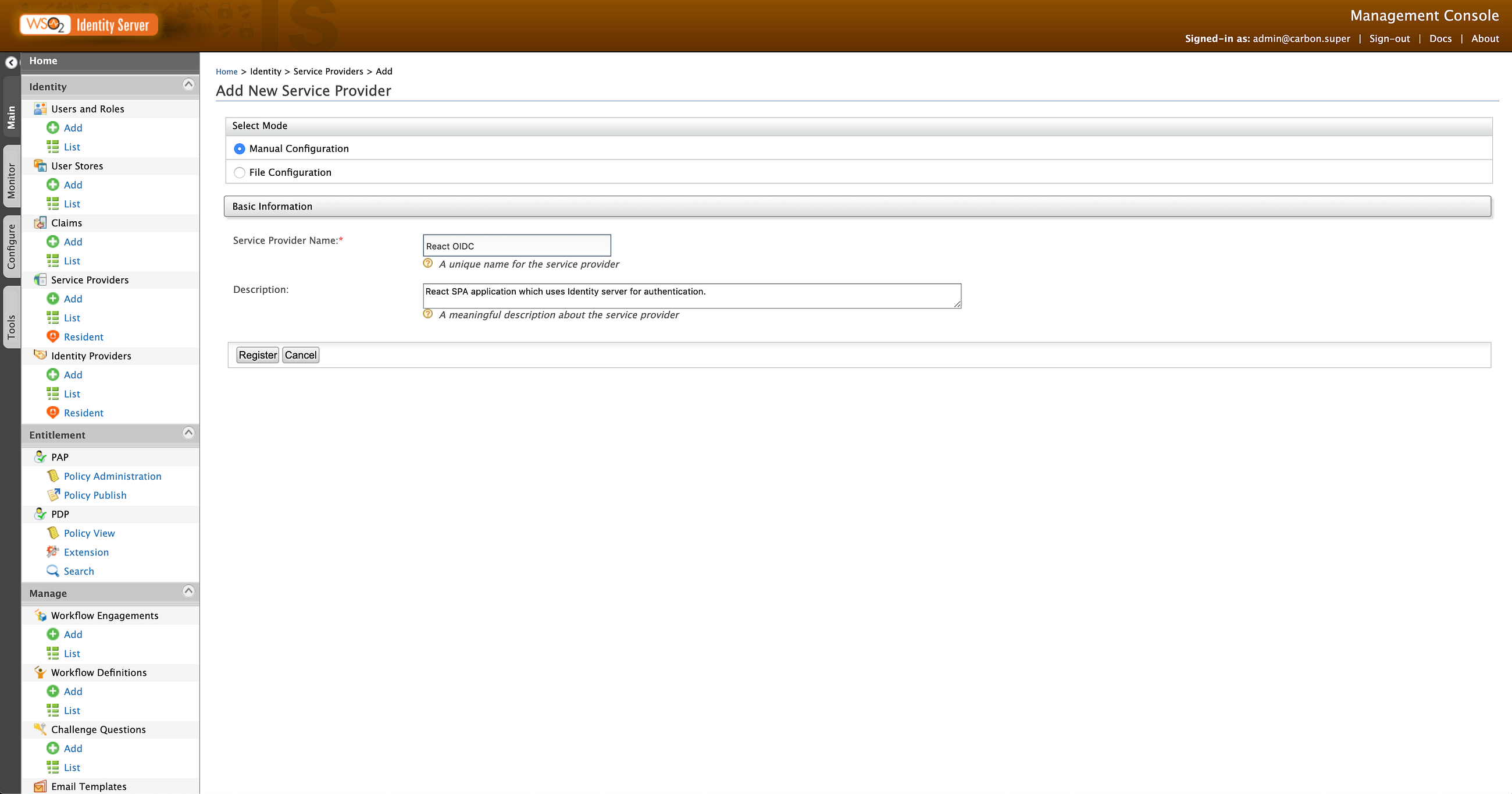 OAuth 2.0 Authorization code flow React SPA demo using WSO2 Identity Server