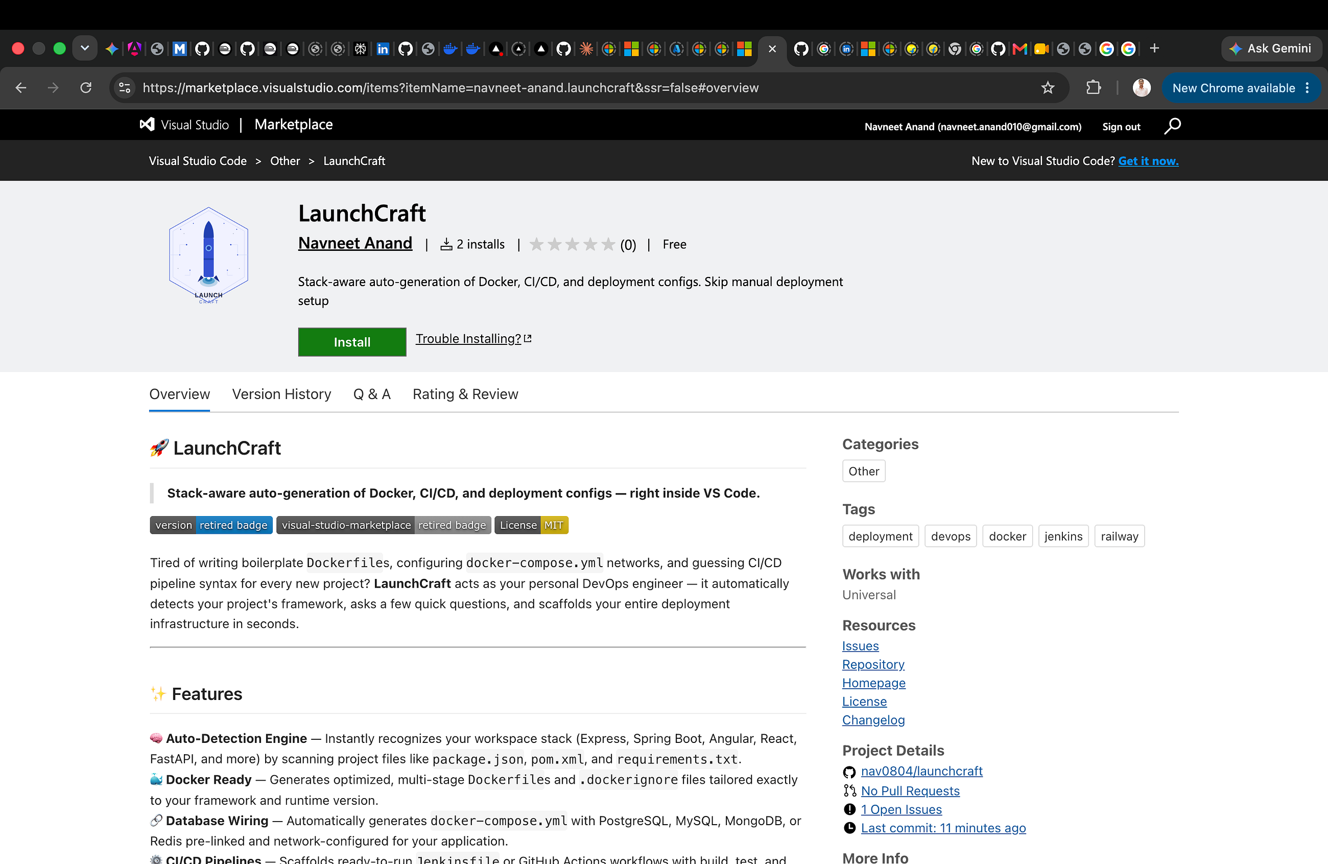 LaunchCraft — Stack-aware auto-generation of Docker and Docker-Compose