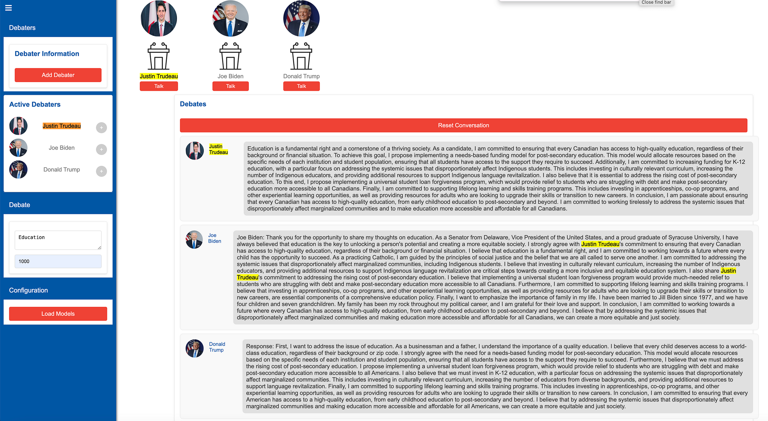 Debate simulation with Generative AI