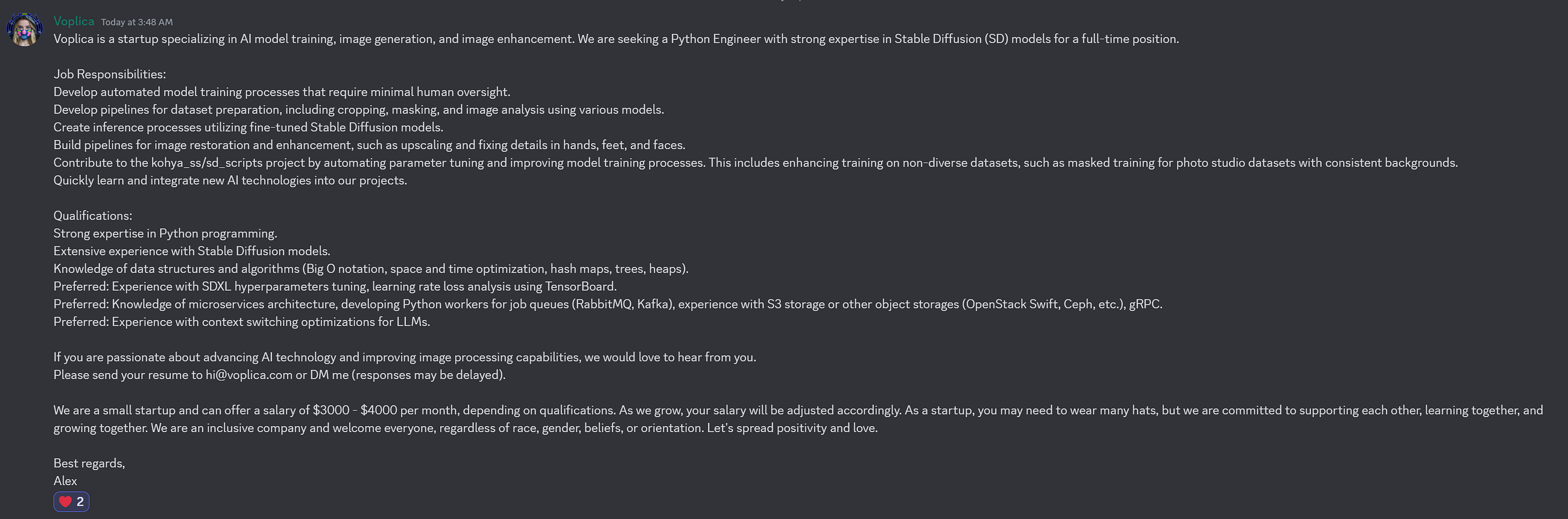 We Got a Job Offer in SECourses Discord Channel Related to AI (Stable Diffusion)