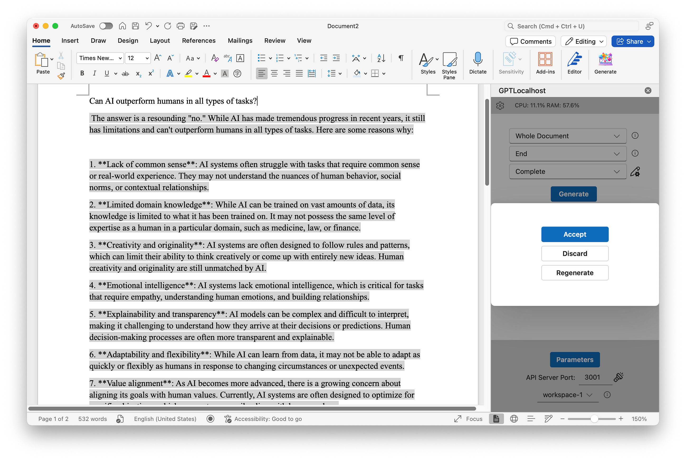 Using Microsoft Word in multiple minds? An experiment with two workspaces in AnythingLLM.