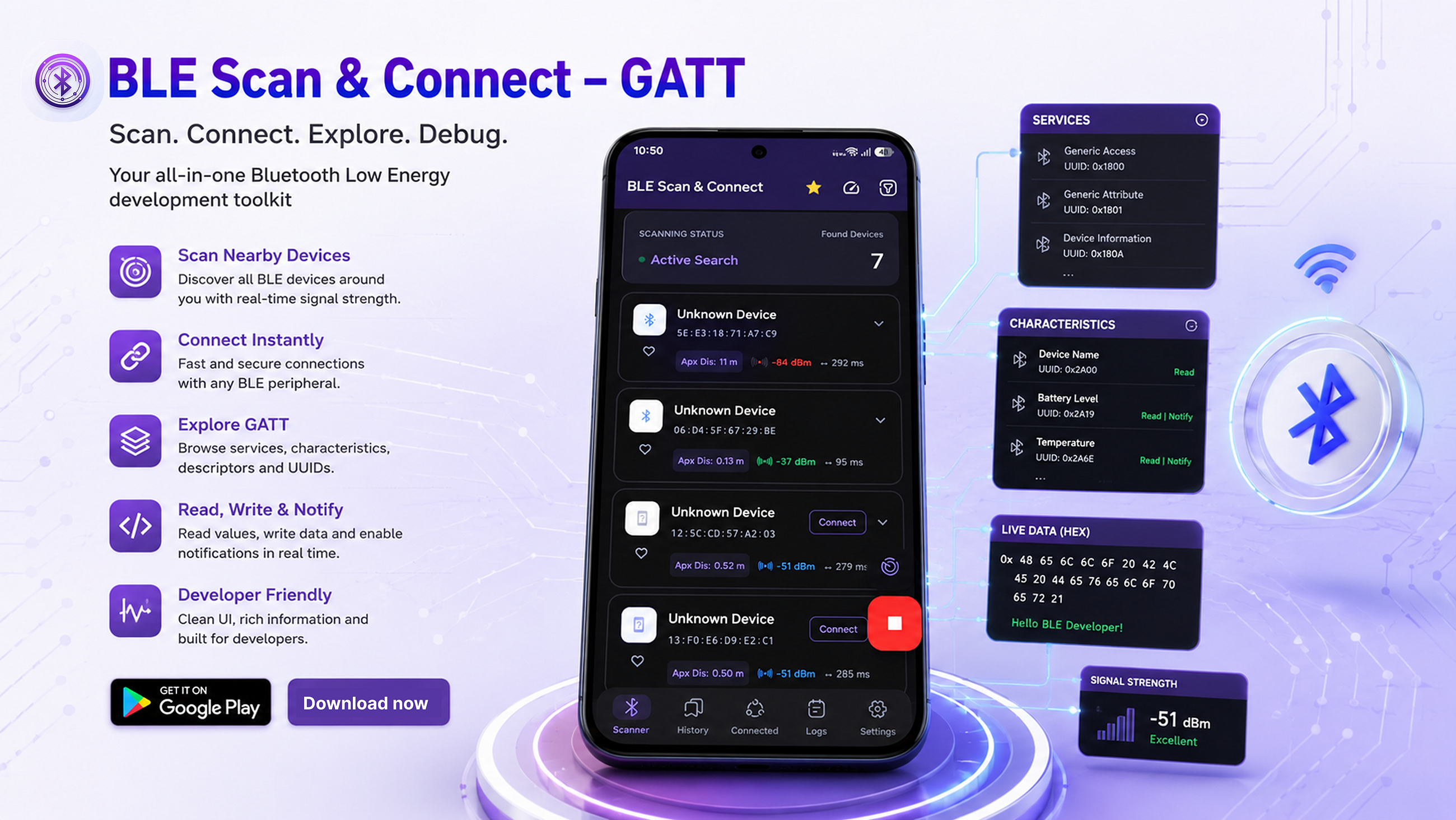 Stop Guessing BLE GATT Data — Test Any Bluetooth Device Directly from Your Android Phone : BLE Scan…