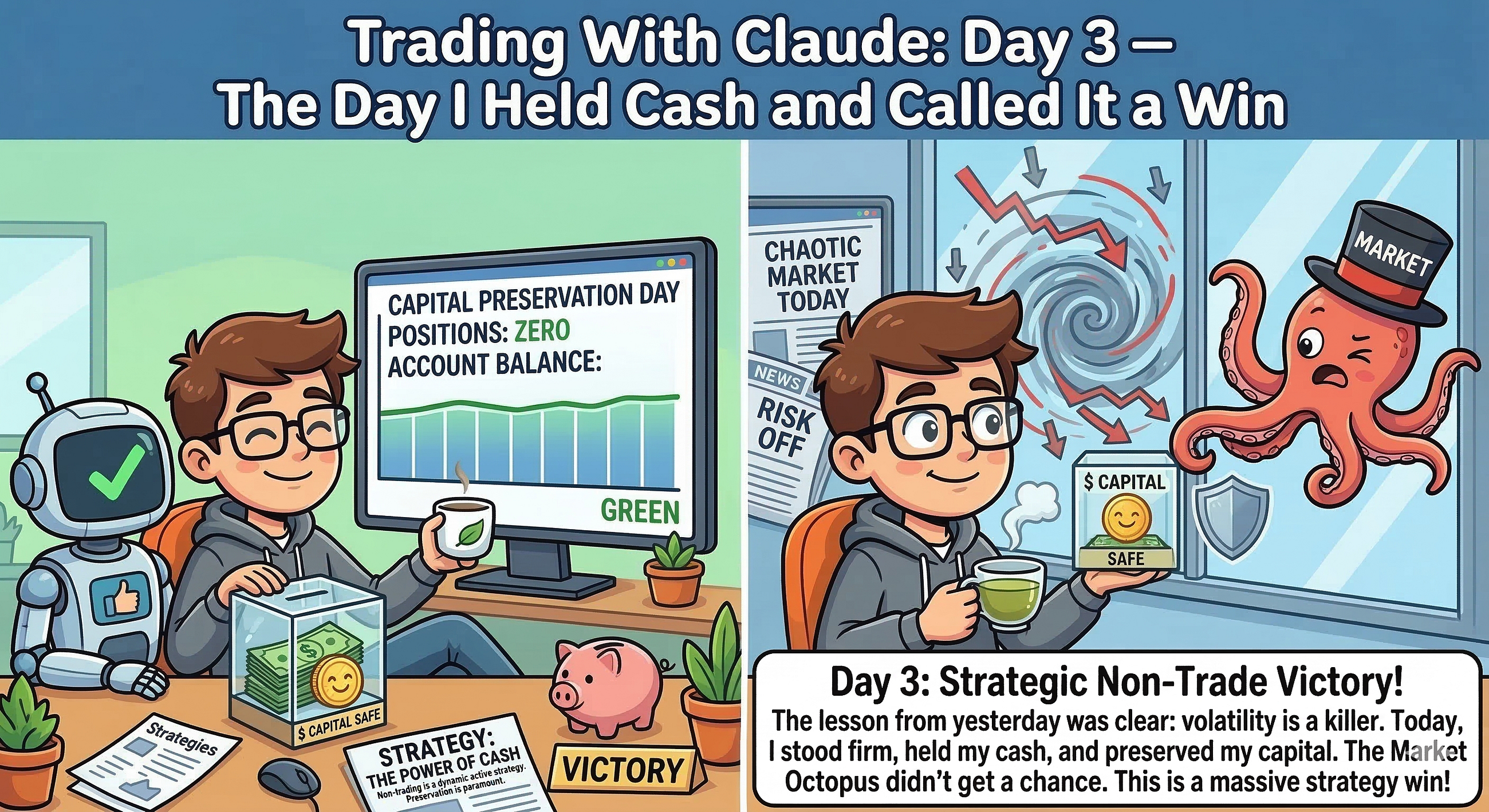 Trading With Claude: Day 3 — The Day I Held Cash and Called It a Win