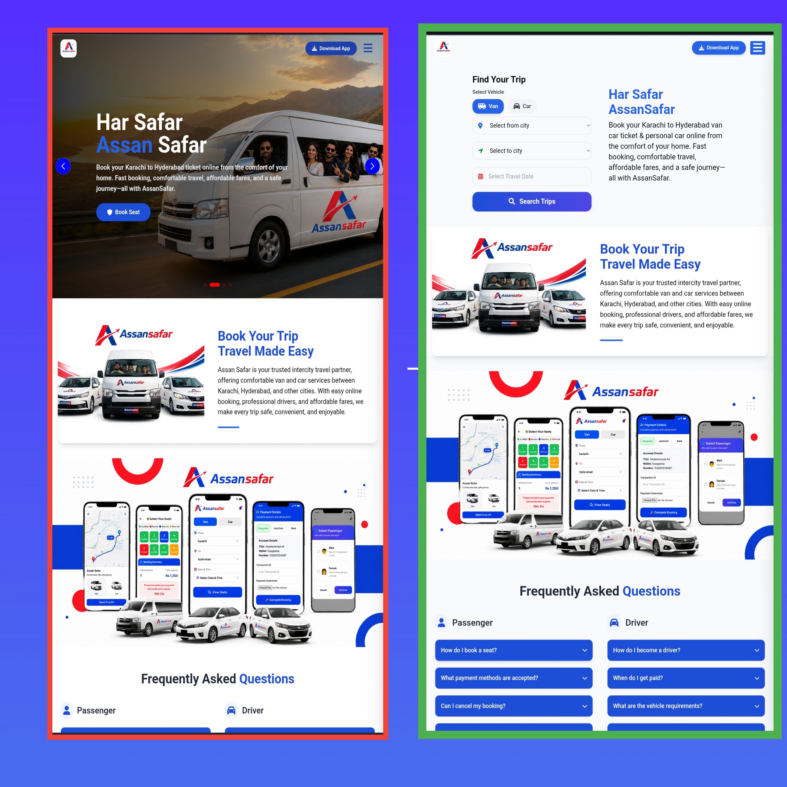 Today, I’d like to share two different UI designs for our AssanSafar online seat booking platform…