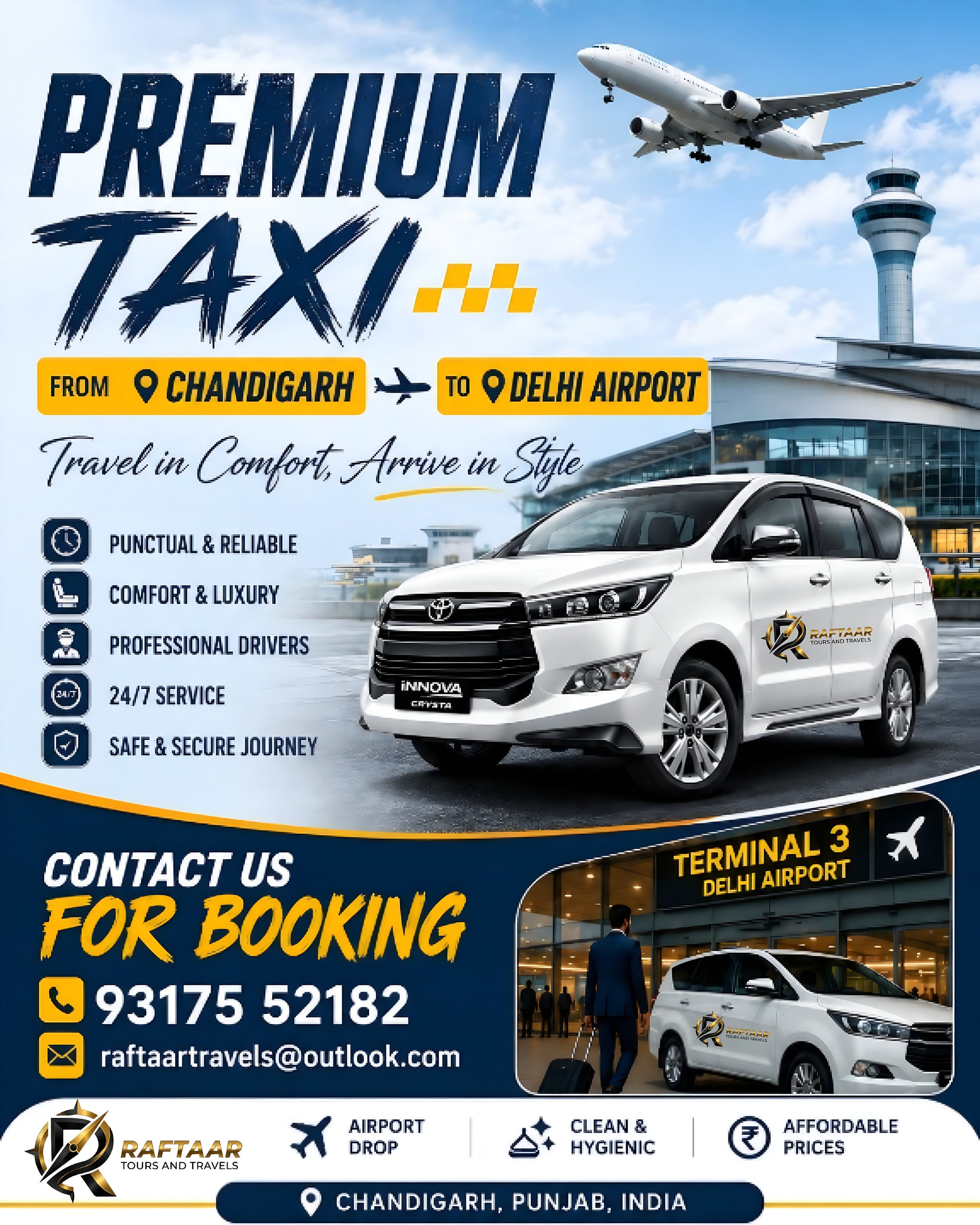 Premium Chandigarh to Delhi Airport Taxi Service — Safe Comfortable &a Premium Chandigarh to Delhi Airport Taxi Service — Safe Comfortable &a