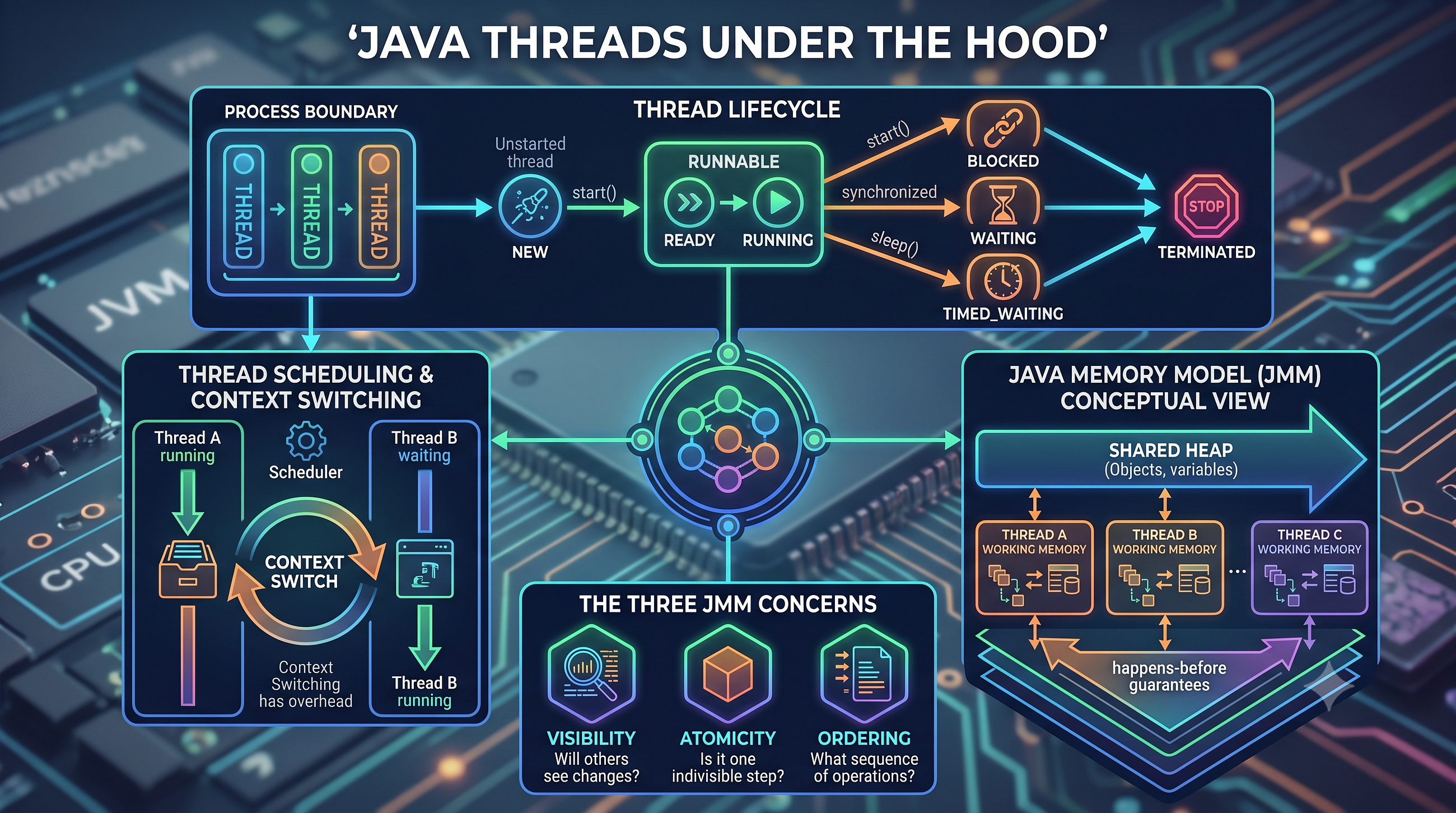 Java Threads Under the Hood: Lifecycle, Scheduling, Context Switching & the Java Memory Model
