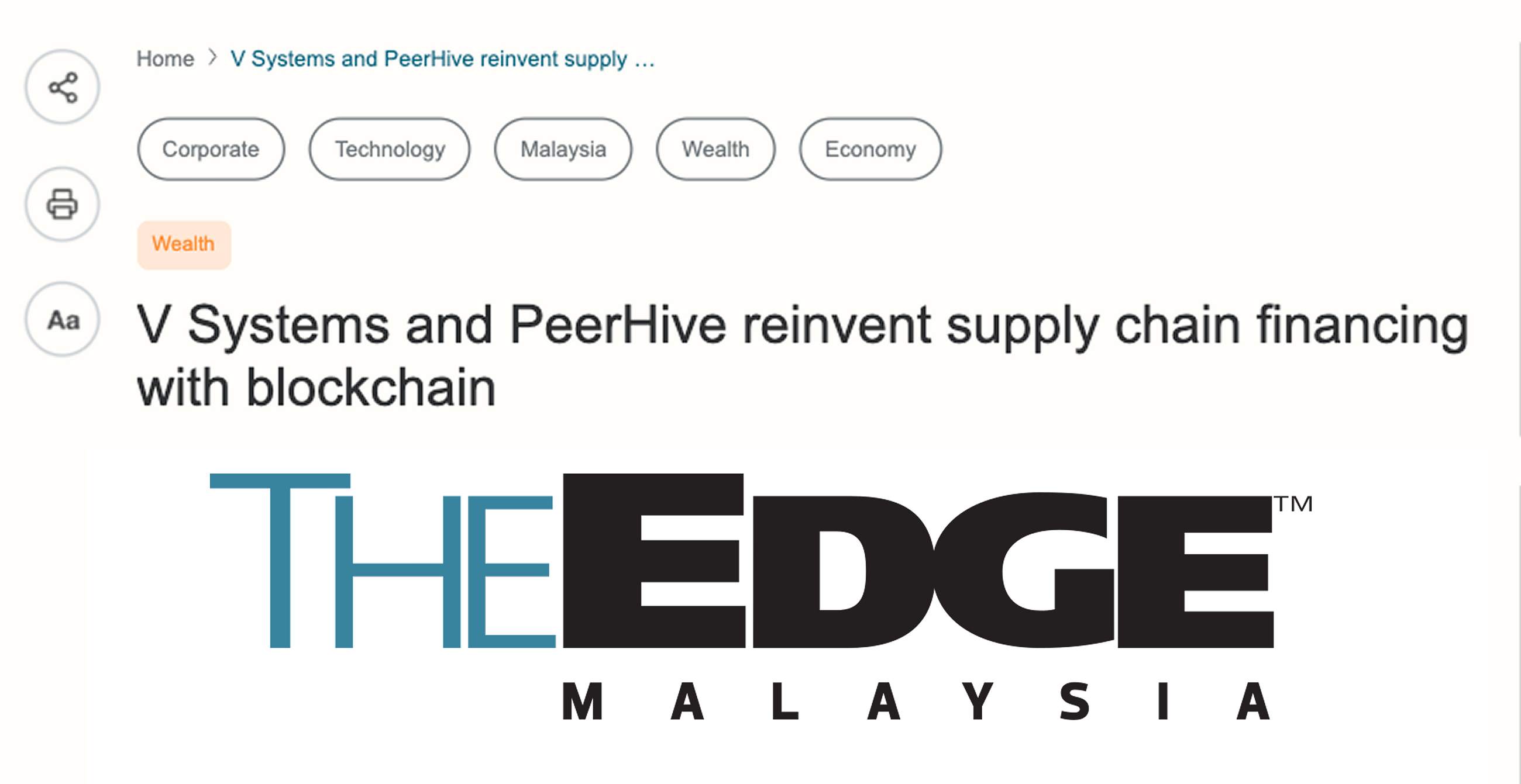 “V Systems and PeerHive reinvent supply chain financing with blockchain”
