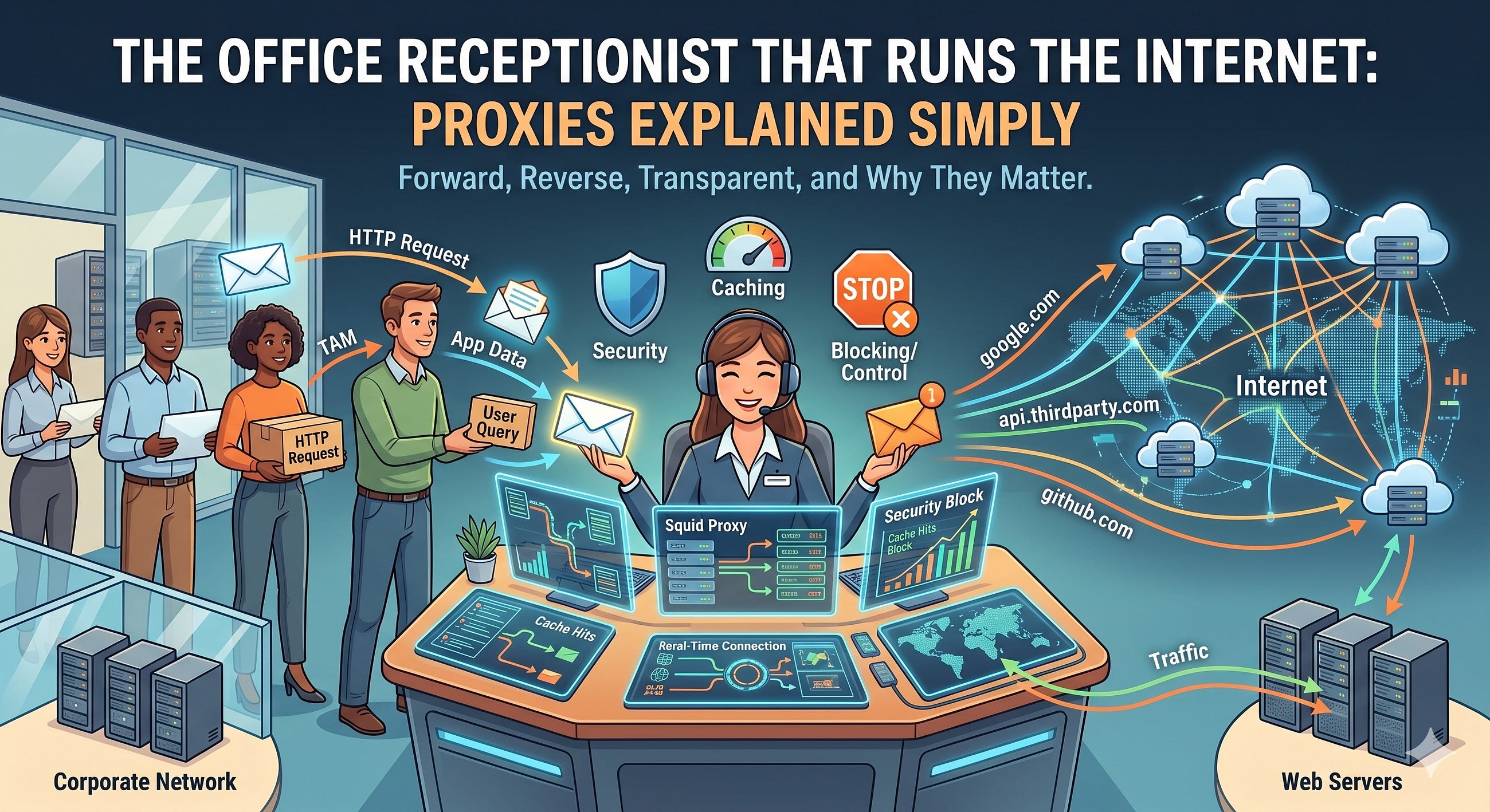 The Office Receptionist That Runs the Internet: Proxies Explained Simply