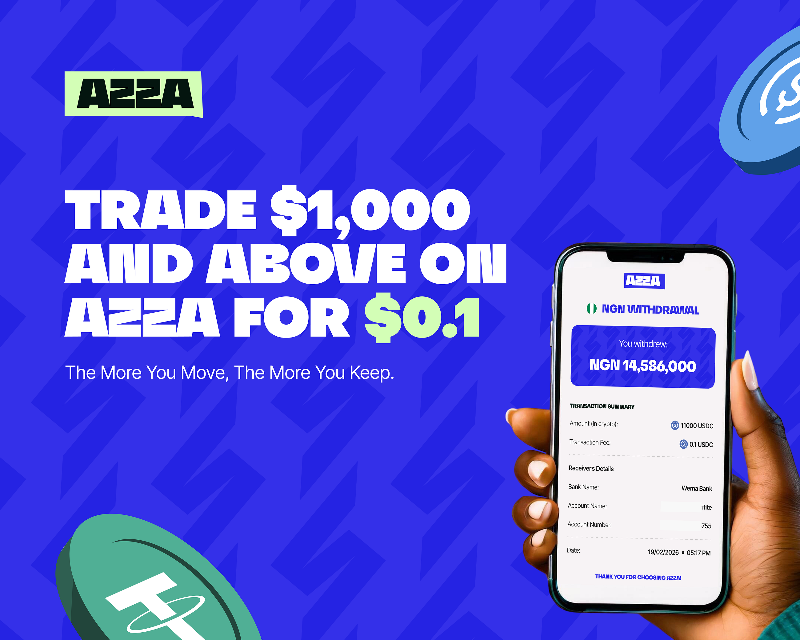 Trade $1,000 and above on Azza for $0.1