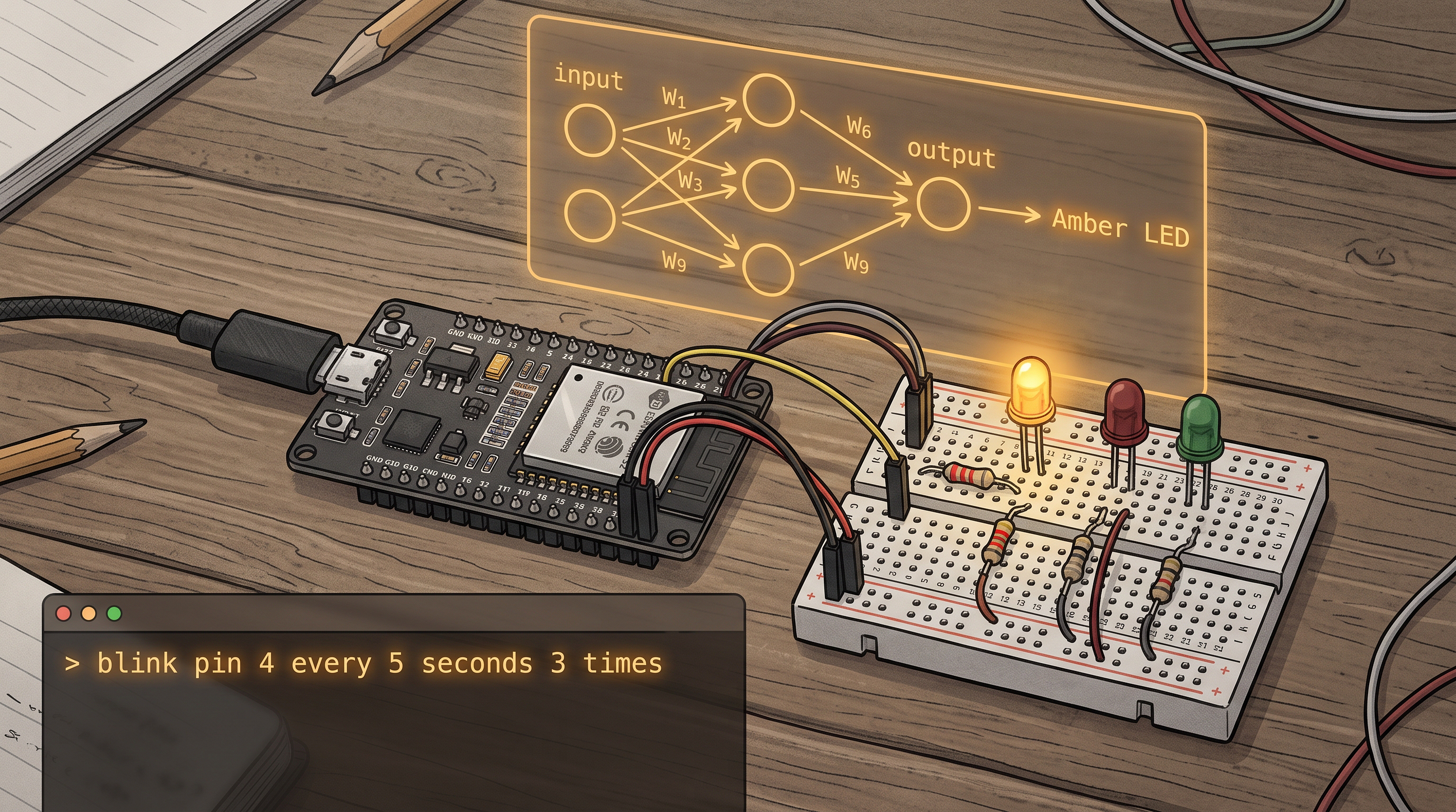 A Language Model on a $10 Microcontroller: 312K Parameters Driving Real GPIO Pins, Fully Offline