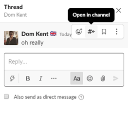 Open message thread in Slack channel