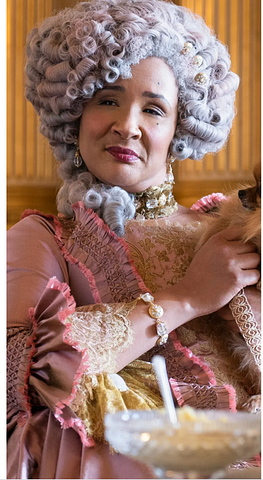 Queen Charlotte in Bridgerton, played by Golda Rosheuvel. Credit: Netflix