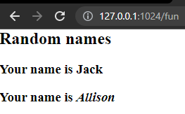 Example printing names into the fun’s view and with HTML tags