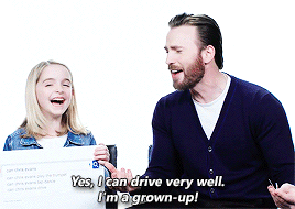 Chris Evans in an interview saying “Yes. I can drive very well. I’m a grown-up!”
