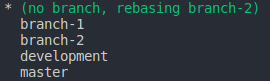 git branch shows the list of branch in rebasing status