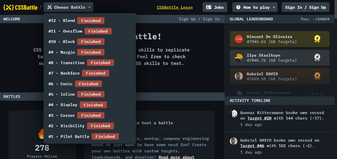 CSS Battle landing page. Source: GIF by Author of the [site](https://cssbattle.dev/).