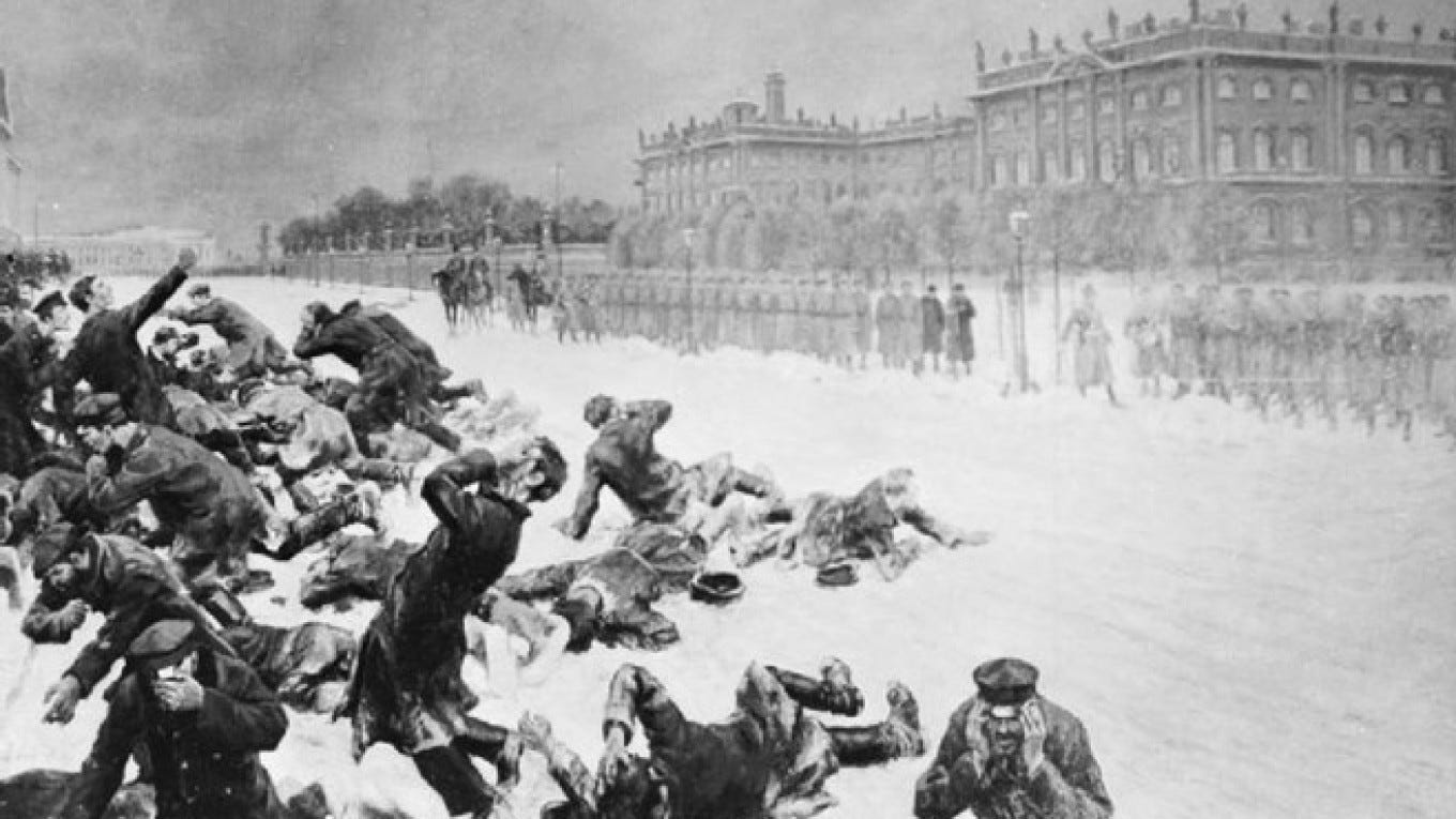 Bloody Sunday Massacre (Source: [The Moscow Times](https://www.themoscowtimes.com/2015/01/13/marking-110-years-since-russias-bloody-sunday-a42823))