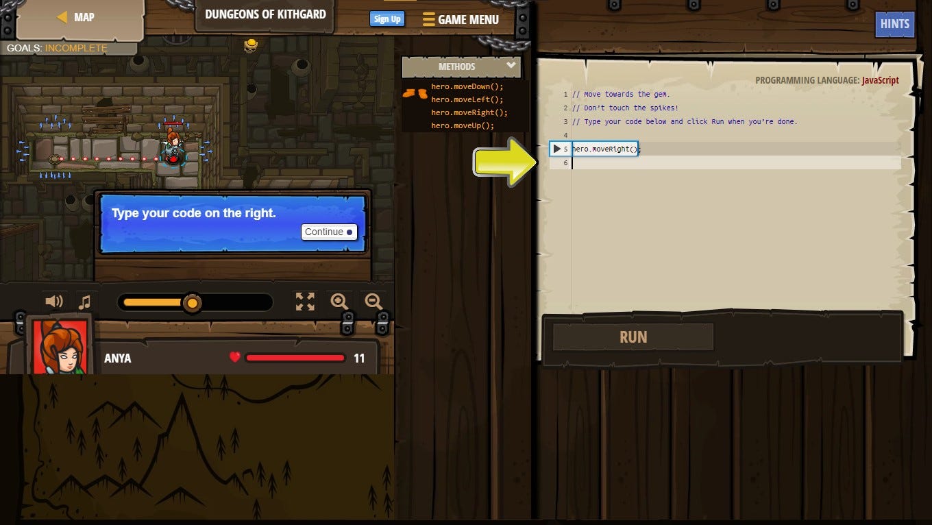 Code Combat Game. Source: Screenshot by Author of the [official ](https://codecombat.com/play)site.
