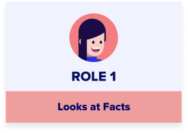 Role card 1 shows a character avatar and the title “look at facts.”