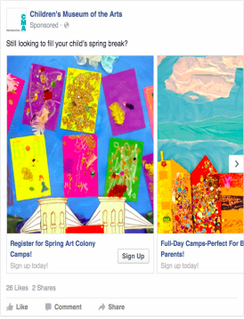 Facebook ad showing kids art.
