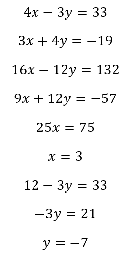 The same system solved using only elimination, with the same result.