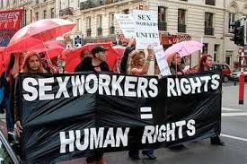 Group of people protesting sex worker rights