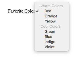 Now when users get the drop-down list for the favorite color field, it’s organized into warm colors and cool colors.