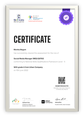 Image above is a sample certificate received at the end of the training in partnership with The National Skill Development Corporation and the Ministry of Skill Development and Entrepreneurship