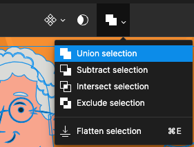 Screenshot of the Figma interface showing where to find the union selection feature