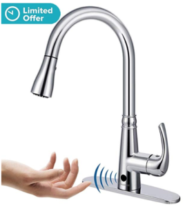 Touchless faucets: Motion Sensor Kitchen Faucet with Sprayer - Polished Chrome No Touch Touchless Faucets Stainless Steel Single Handle Spot Resist by BOHARERS