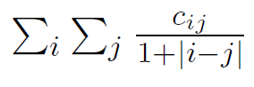 Sum of each value in C divided by (1 + |i-j|).