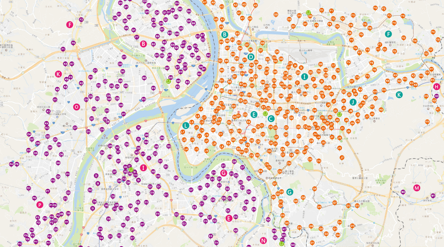 YouBike 雙北站點地圖。圖／YouBike 官網