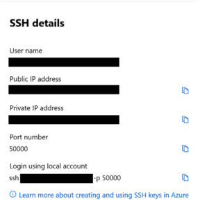 Azure VM SSH details — azure virtual machines