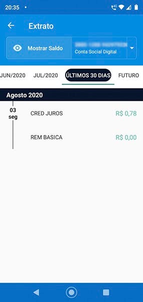 print da tela do app onde não mostra o saldo total