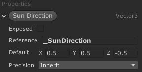 a screenshot depicting the property setup for the sun direction