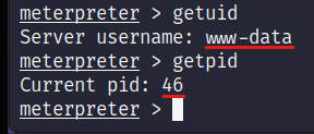 Using getuid and getpid we have obtained the username and the process ID (PID) of our current Meterpreter session.